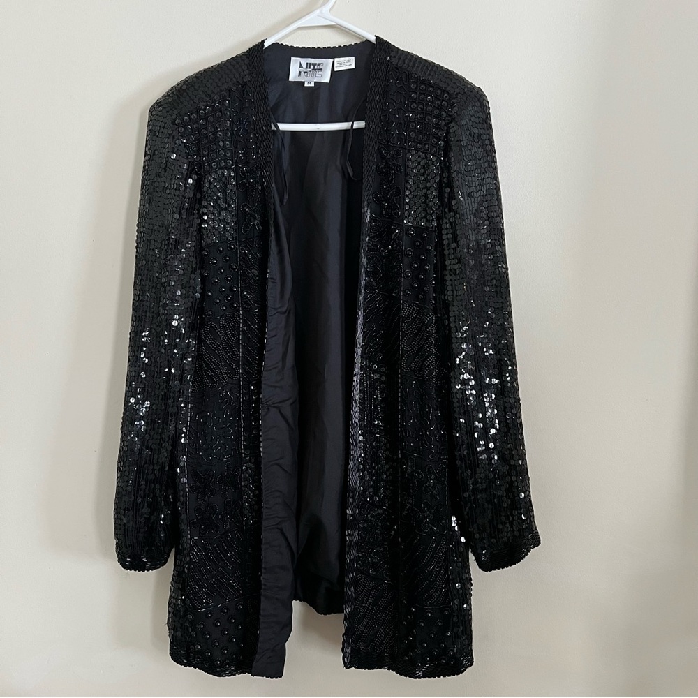 VINTAGE Black Sequin Women's Long Evening Jacket